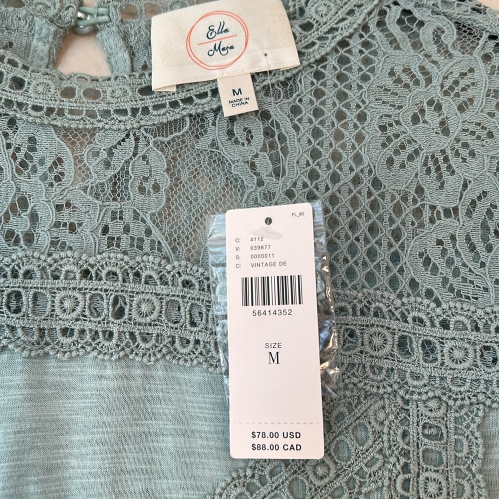 Anthropologie Ella Mara Boho Lace Size Medium Top Turquoise New - Picture 3 of 7